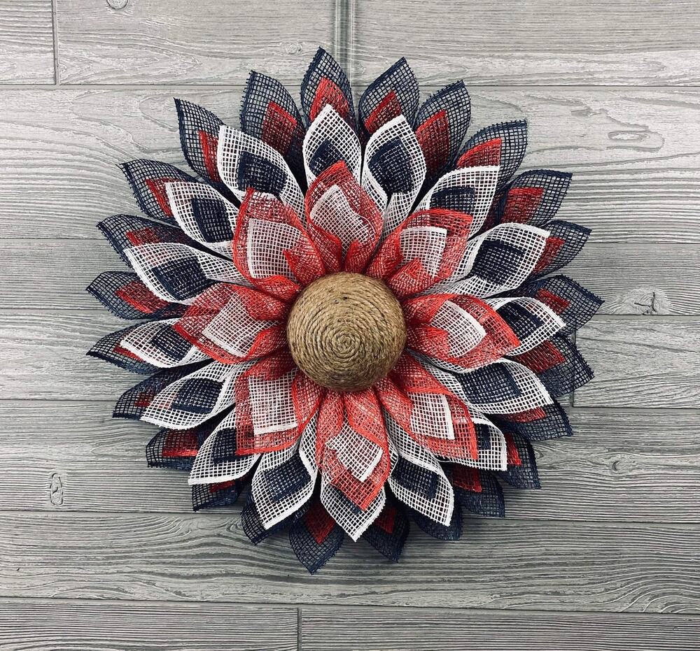 Patriotic Flower Wreath, Military Retirement Gift, Farmhouse patriotic decor, Am